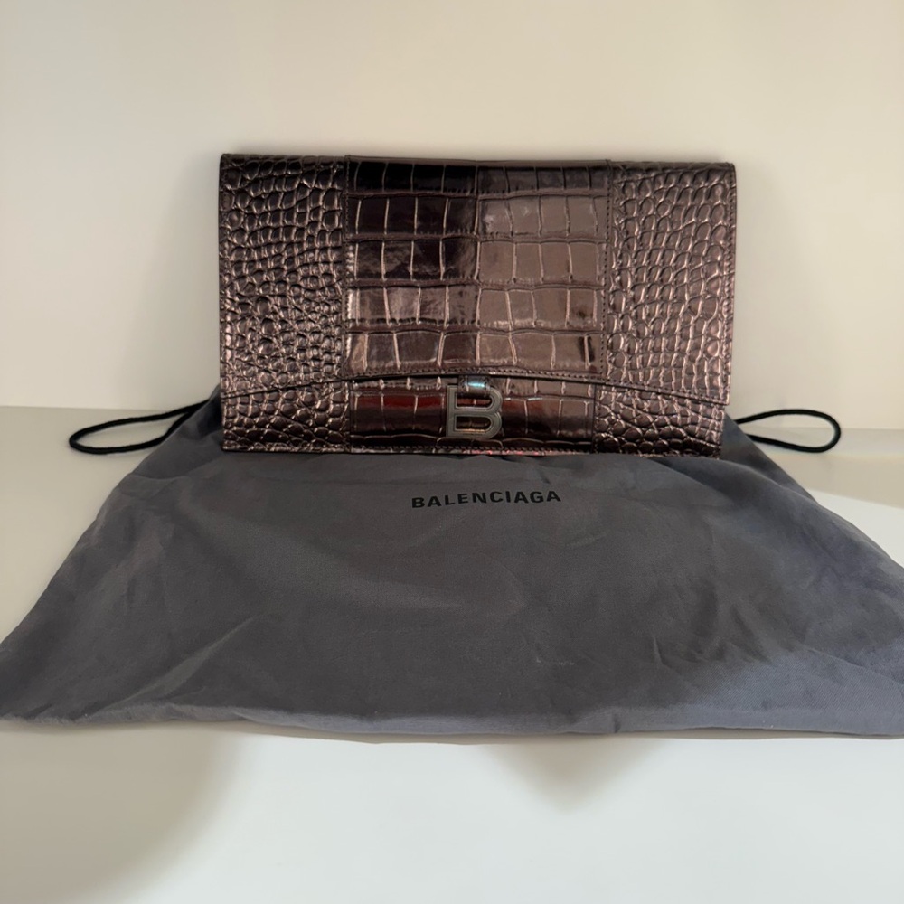 Balenciaga Hourglass Flat Pouch with Flap Bronze color